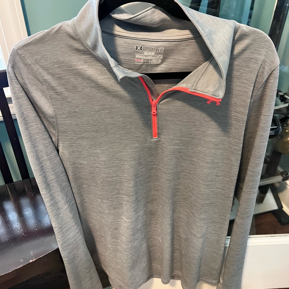 Under Armour Heather Gray and Red Quarter-Zip Top